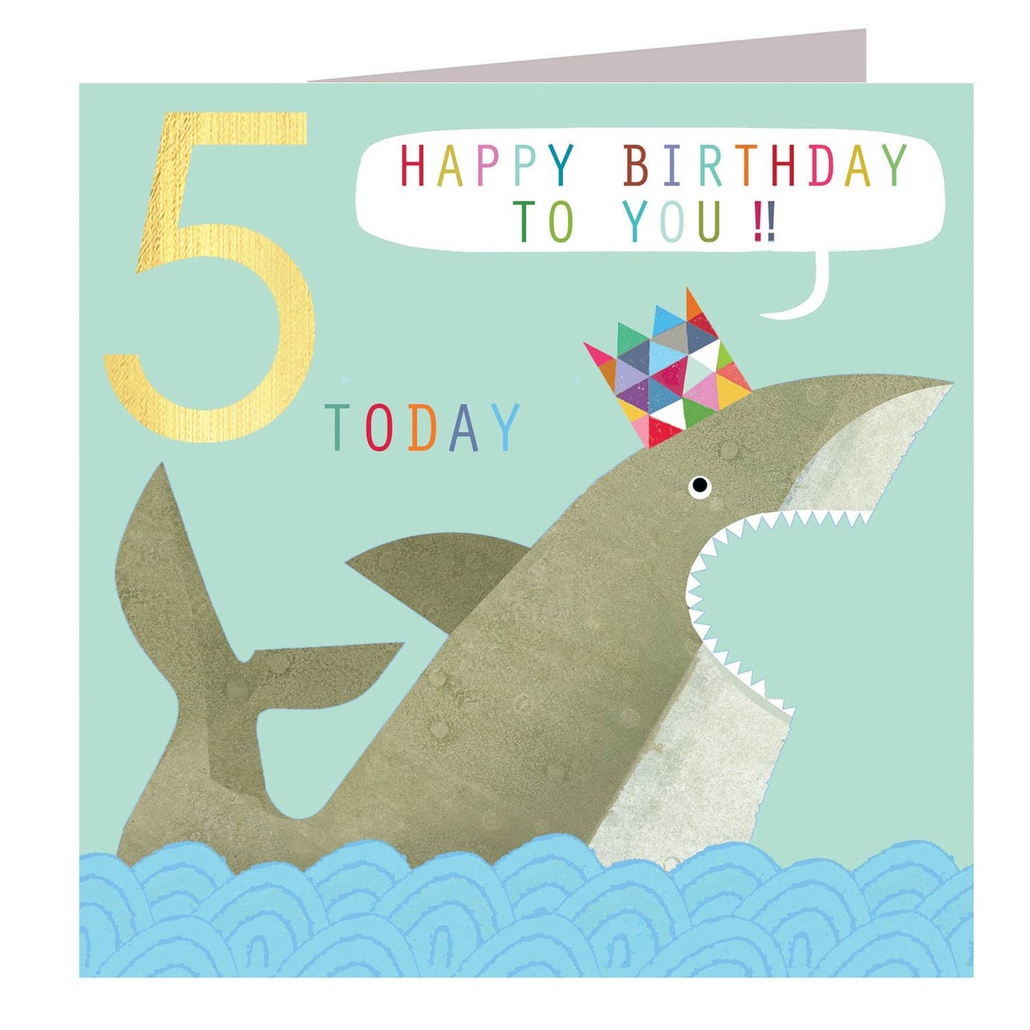 CP05 Copper Foiled Shark 5th Birthday Card