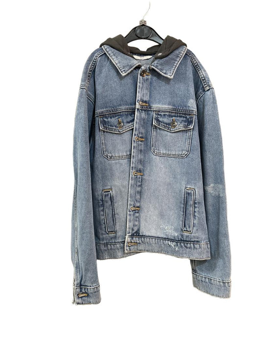 Preloved Marks & Spencer - Distressed Denim Jacket With Gray Jersey Detachable Hood (12-13y)