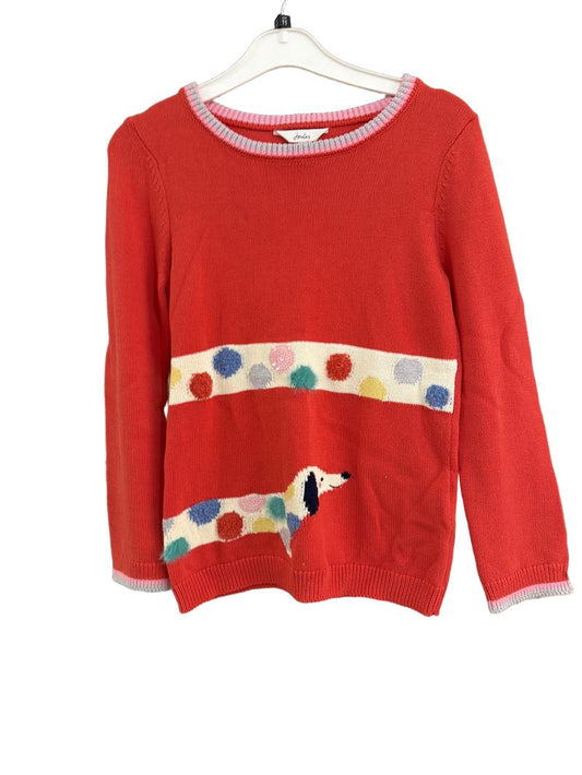 Preloved Joules - Red Polka Dot Sausage Dog Knit Jumper (11y)