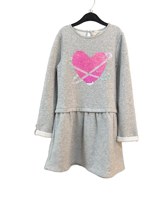 Preloved Zara Girl - Gray Heather Sequin Heart Shirt Dress (9-10y)
