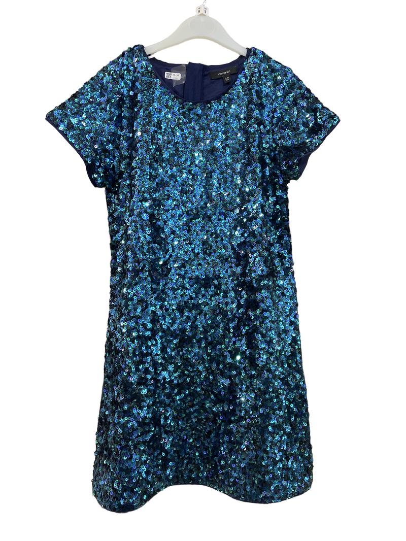 Preloved Autograph - Dress - Blue Green Sequin Short-sleeved Dress (9-10y)