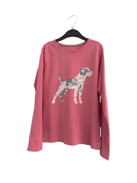 Preloved Mini Boden - Pink Dog Floral Graphic Long-sleeved T Shirt (9-10y)