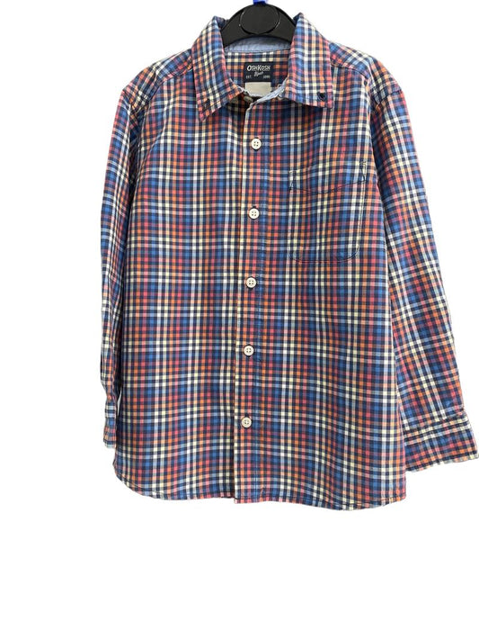 Preloved Osh Kosh - Pastel And Navy Check Gingham Long-sleeved Button Down Shirt (6-7y) - Top