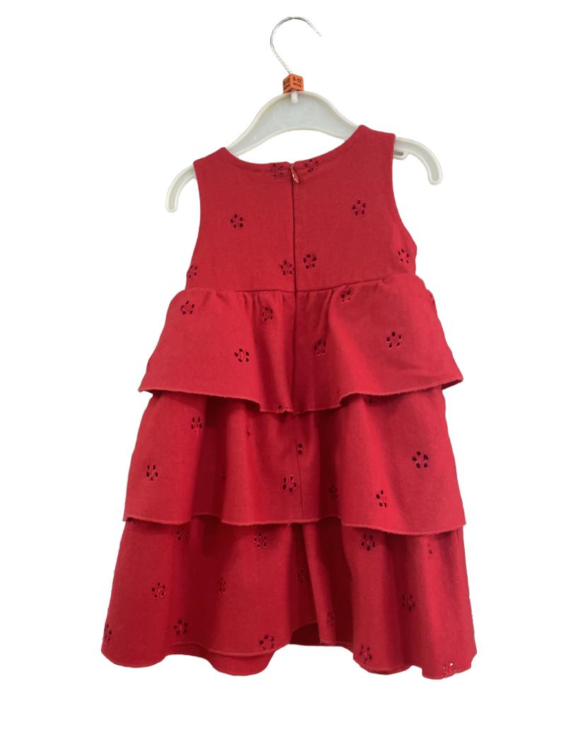 Preloved Mini Mode - Red Wool Blend Tiered Dress With Bow (9-12m)