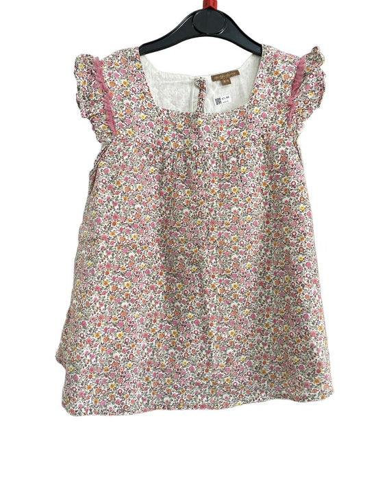 Preloved Ilovegorgeous - Pink Yellow Beige Floral Flutter Sleeve Top (8-9y)