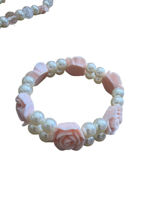 Preloved Unknown Brand - Pink Flower Pearl Bracelet