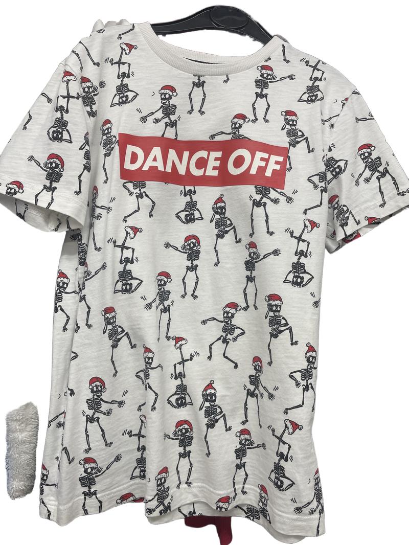 Preloved Next - White Black Red Skeleton Santa Dance Off Short-sleeved T Shirt (8-9y)
