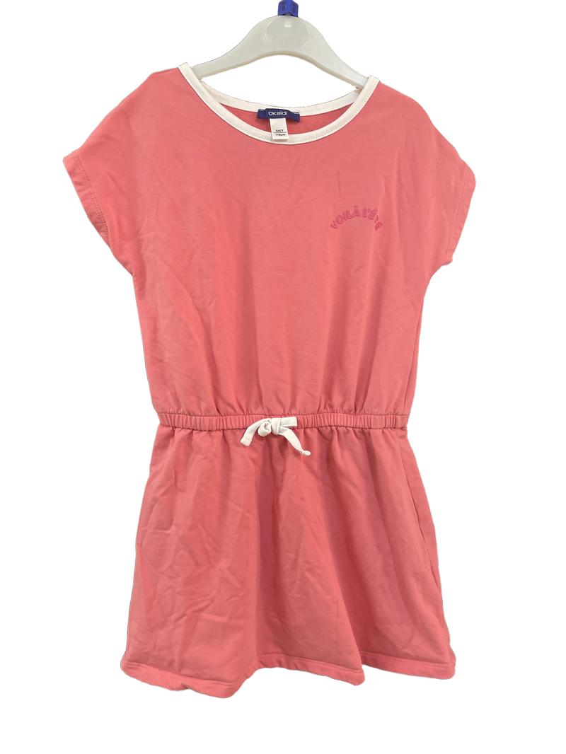 Preloved Okaidi - Pink Short Sleeve Dress With Elastic Waistband (6-7y)