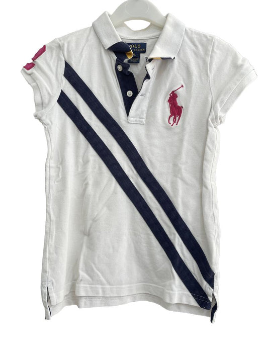 Preloved Polo Ralph Lauren - White Navy Stripe Pink Polo Shirt (8-9y, 9-10y)
