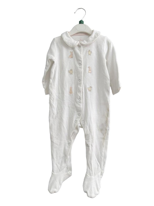 Preloved Mothercare - White Footed Sleepsuit Babygrow With Animal Embroidery (6-9m)
