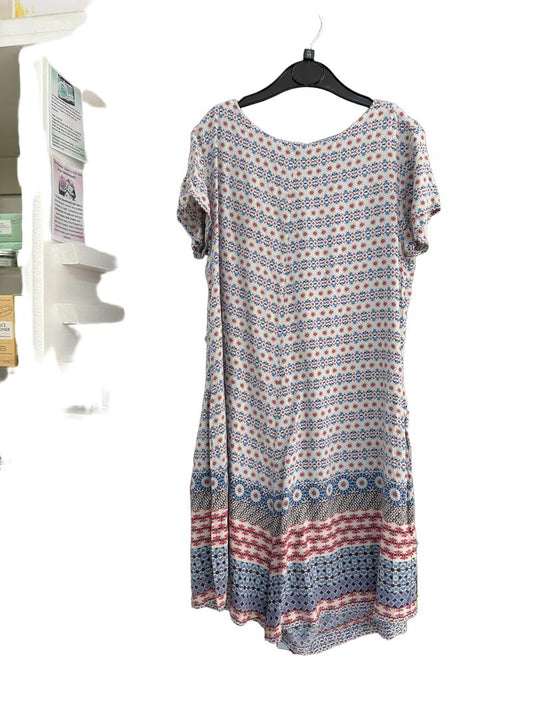 Preloved Zara Girl - Blue Red White Sunburst Pattern Stripe Short-sleeved Dress (11-12y)