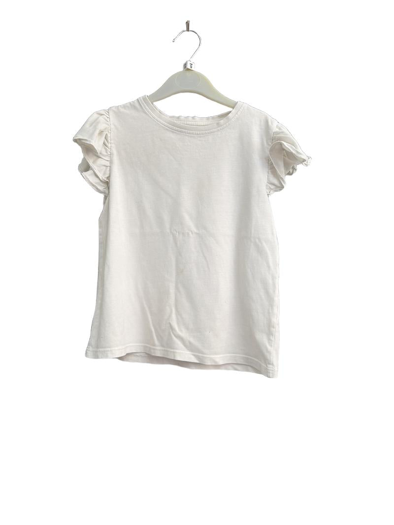 Preloved John Lewis - White Frill Sleeve T-shirt (8-9y)