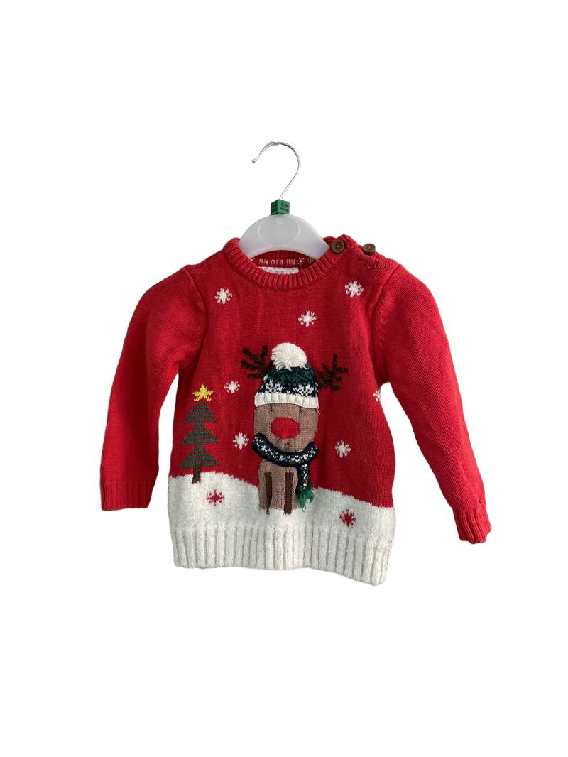 Preloved F&F - Red Reindeer Christmas Jumper (6-9m)