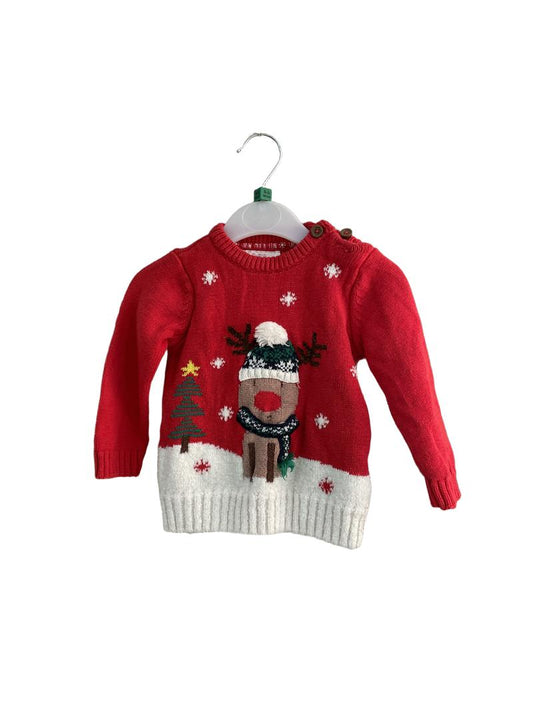Preloved F&F - Red Reindeer Christmas Jumper (6-9m)
