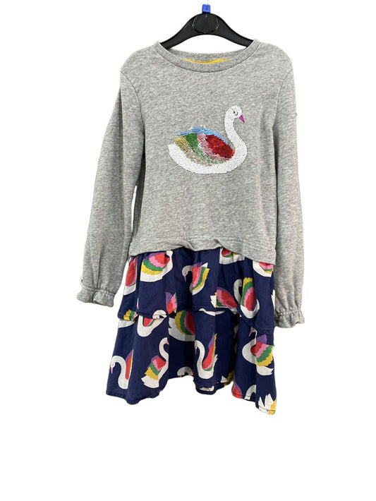 Preloved Mini Boden - Gray Sequin Swan Long-sleeved Dress (6-7y)