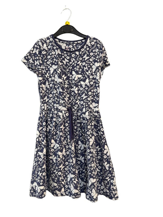 Preloved John Lewis - Navy Butterfly Print Short-sleeved Drawstring Waist Dress (7-8y)