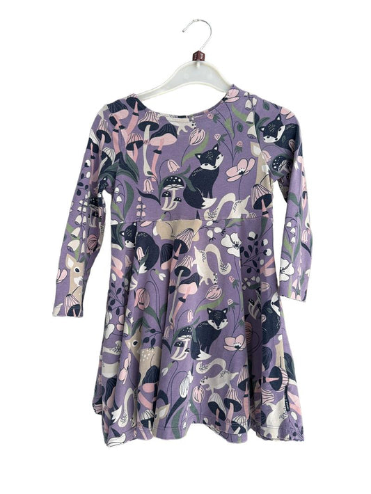 Preloved Polarn O. Pyret - Purple Long Sleeve Dress With Woodland Theme Print. (2-3y)