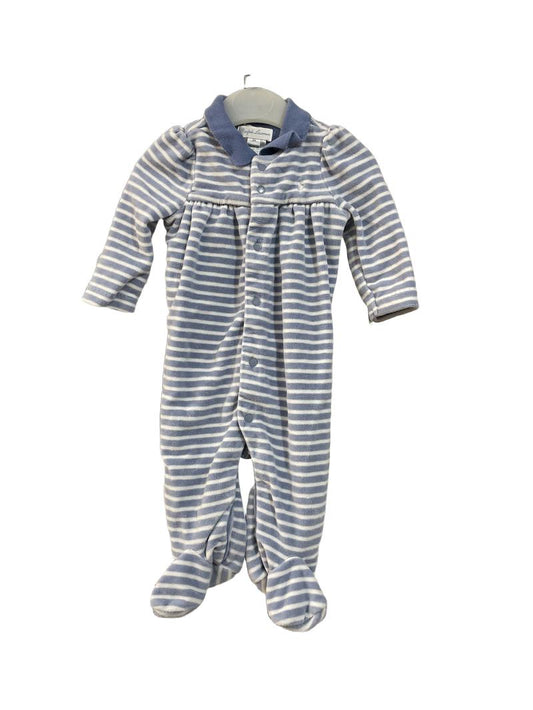 Preloved Ralph Lauren - Onesie - Blue And White Striped Terrycloth Velour Onesie With Blue Collar (3-6m)