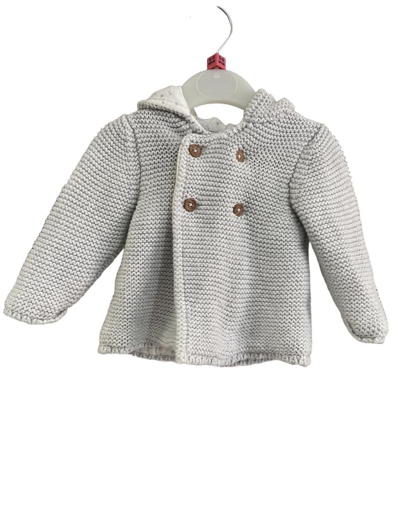 Preloved Marks & Spencer - Grey Knit Hooded Jacket With Little Bear Ears. (0-3m)