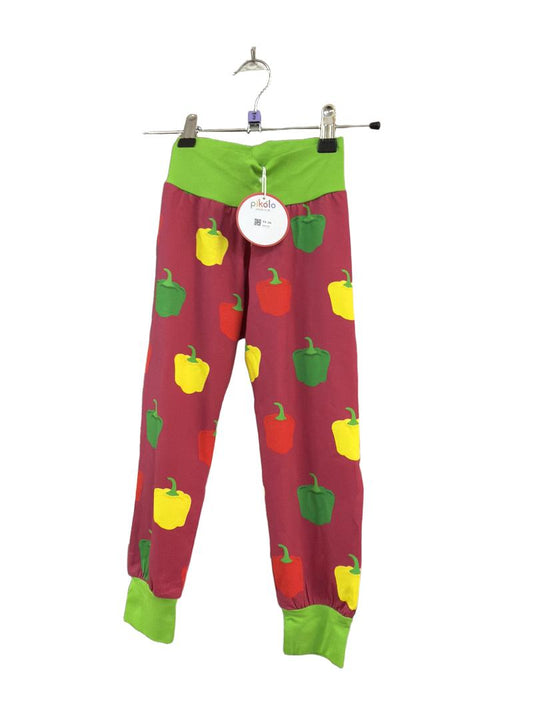 Preloved Pikolo - Pink Green Pepper Print Organic Jogger Trousers, 98 Cm, NEW With Tags (3-4y)