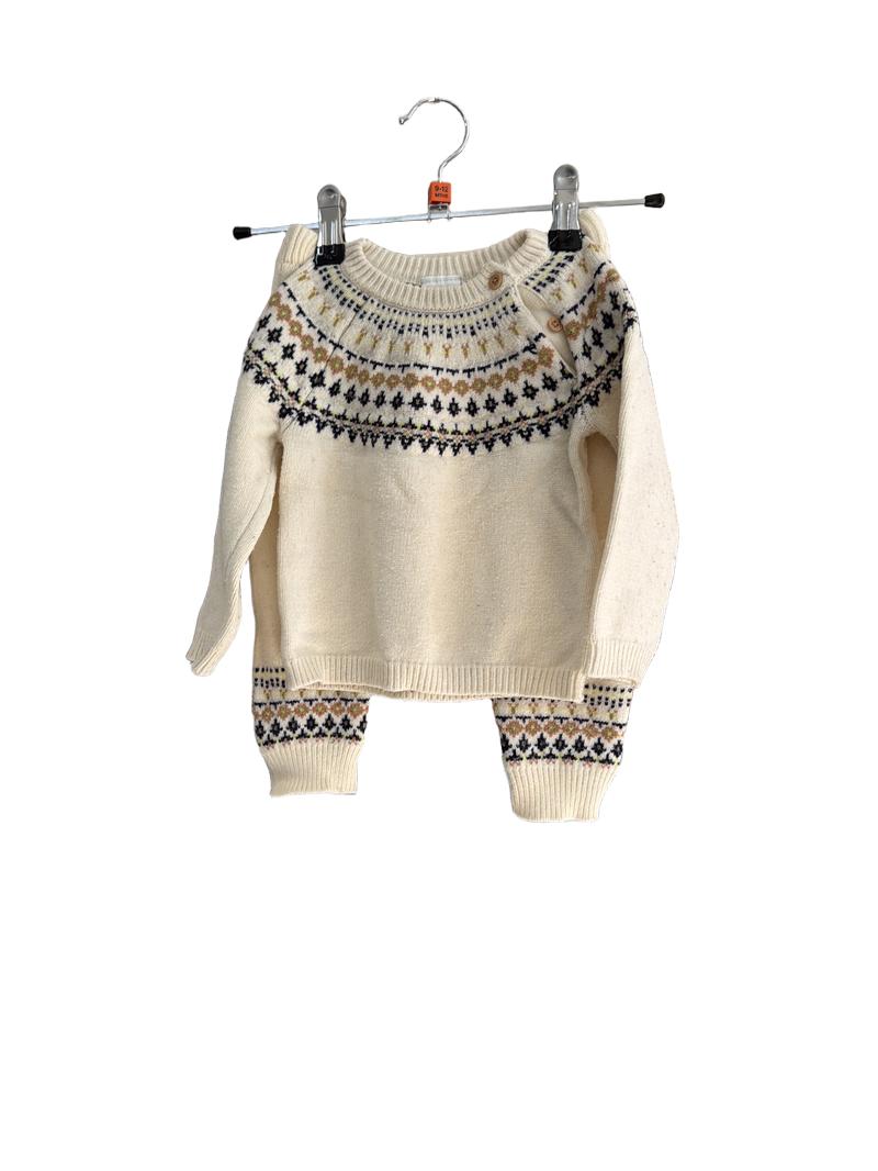 Preloved Next - Cream Knit Jumper And Trouser Set.  (9-12m)