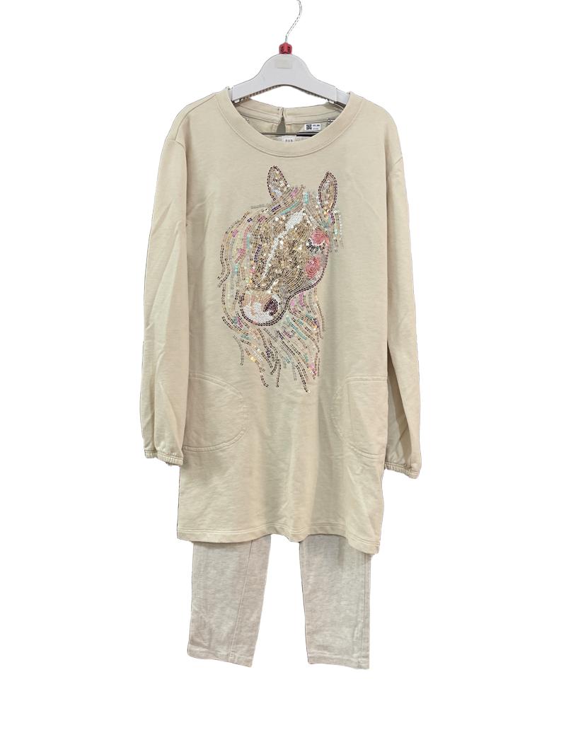 Preloved Gap Kids - Cream Sequin Horse Sweatshirt And Leggings (10-11y)