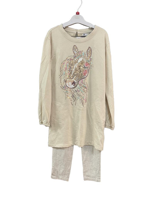 Preloved Gap Kids - Cream Sequin Horse Sweatshirt And Leggings (10-11y)