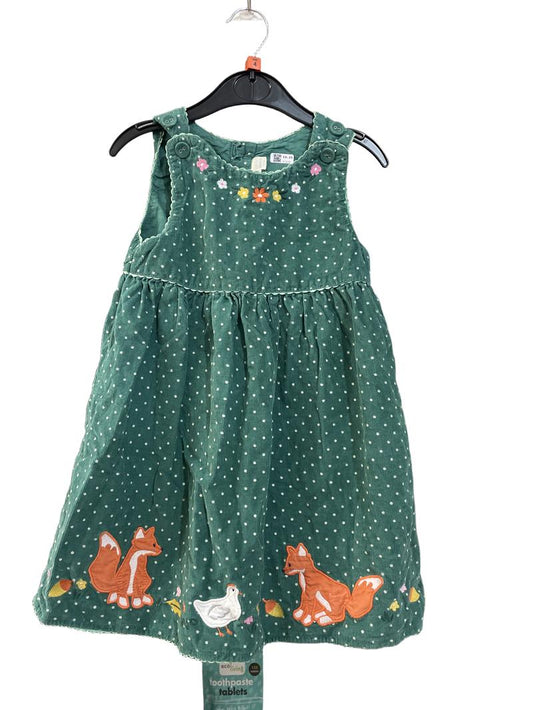 Preloved Jojo Maman Bebe - Dress - Green White Polka Dot Corduroy With Animal Flower Appliques Pinafore (4-5y)