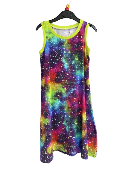 Preloved Unknown Brand - Multicolour Space Print Sleeveless Dress, Hand Made (7-8y, 8-9y)