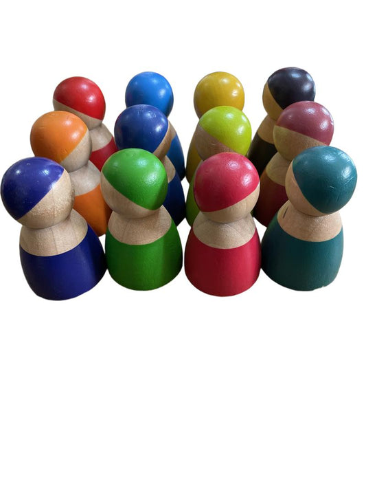 Preloved Toys - Rainbow Wooden Peg Doll Set Of 12 - Unknown Brand