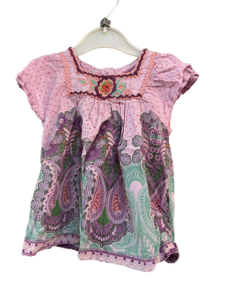 Preloved Monsoon - Pink Multicolour Lightweight Cotton Embroidered Short-sleeved Top (12-18m)