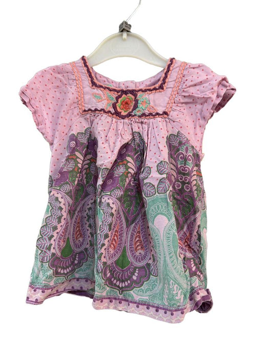 Preloved Monsoon - Pink Multicolour Lightweight Cotton Embroidered Short-sleeved Top (12-18m)