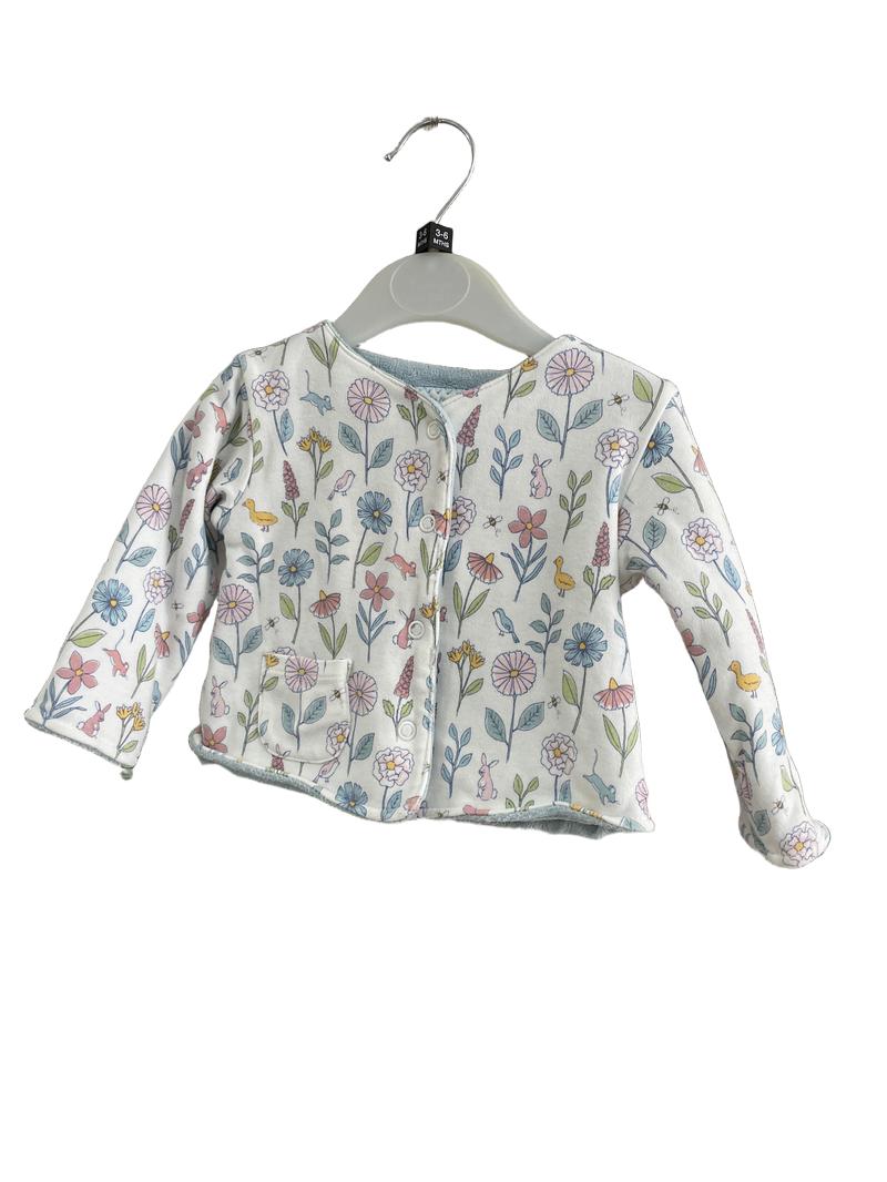 Preloved Jojo Maman Bebe - White Floral Matching Onesie, Jacket, And Hat (3-6m)