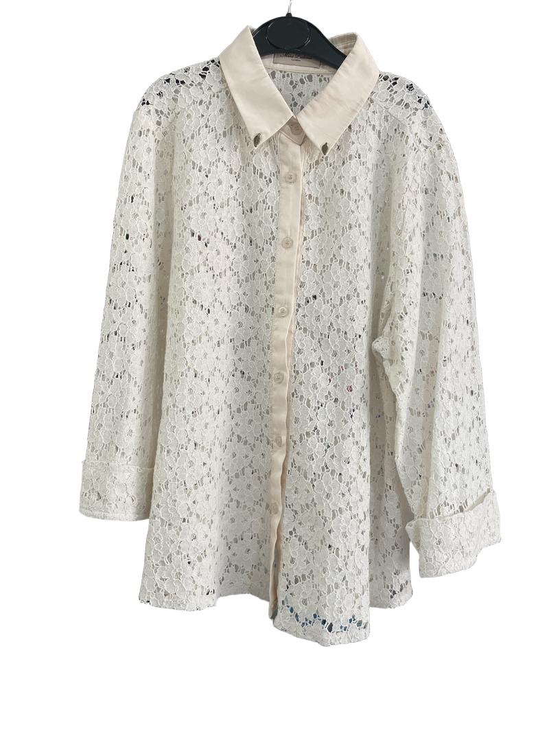 Preloved Miss Patina London - Cream Lace Long Sleeved Shirt, S/M