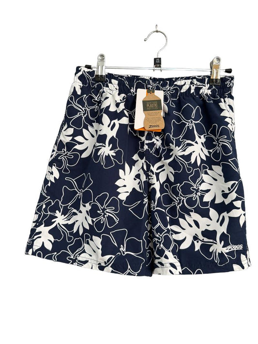 Preloved Zoggs - Navy White Tropical Print, 15" Shorts, NEW With Tags (11-12y)