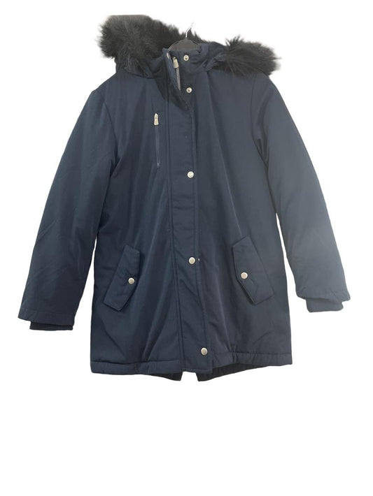 Preloved Marks & Spencer - Navy Coat. Faux Fur Trim Hood. (9-10y)