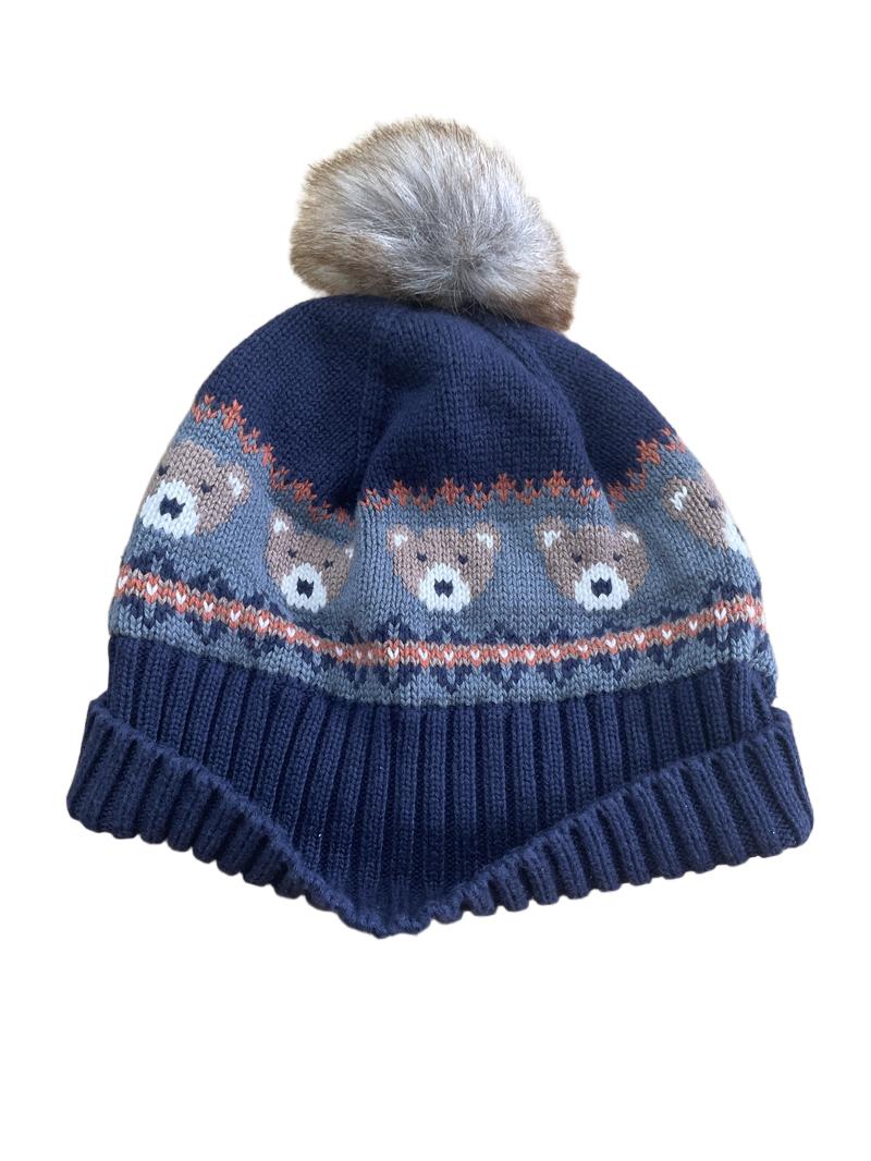 Preloved Unknown Brand - Navy, Green, Orange Bear Knit Hat. (2-3y)