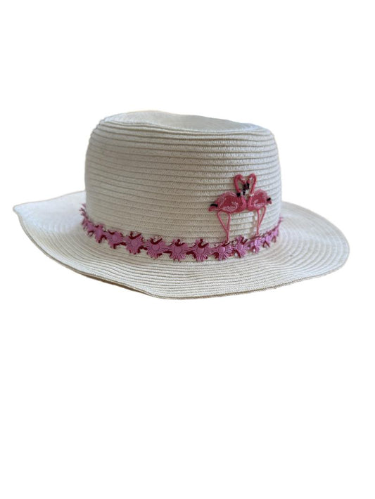 Preloved Otter Dene - Flamingo Raffia Sun Hat, 54 Cm (5-6y, 6-12m, 7-8y, 8-9y, 9-10y)