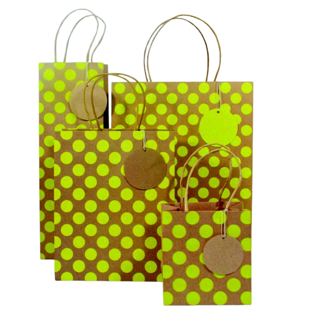 Neon Kraft Glitter Dots Gift Bags Spring Easter Mother's Day