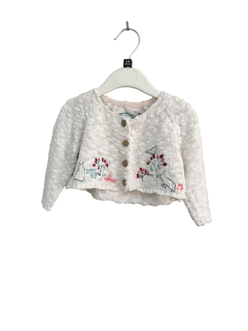 Preloved Mantaray - White Cardigan With Rabbit And Flower Embroidery (3-6m)