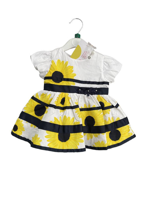 Preloved Boboli - Black Yellow White Sunflower Dress, NEW With Tags (6-9m)