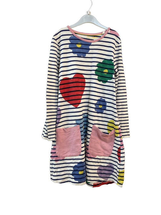 Preloved Mini Boden - White Blue Stripe Long-sleeved Jersey Dress (9-10y)