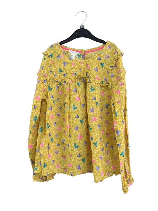Preloved Monsoon - Thin Yellow Heart Pattern Long Sleeve Top. (12-13y)