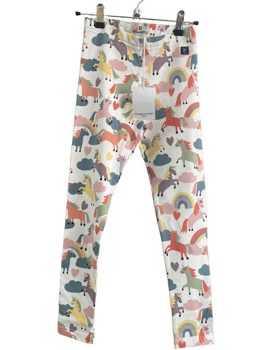 Preloved Polarn O. Pyret - White Unicorn Rainbow Print Leggings, NEW With Tags (9-10y) - Trousers