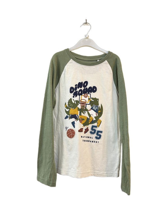Preloved John Lewis - Green/white Raglan Sleve Dino Squad Long Sleevew T-shirt (9-10y)