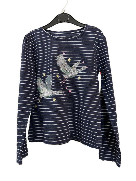 Preloved John Lewis - Navy White Stripe Sequin Goose Top (9-10y)