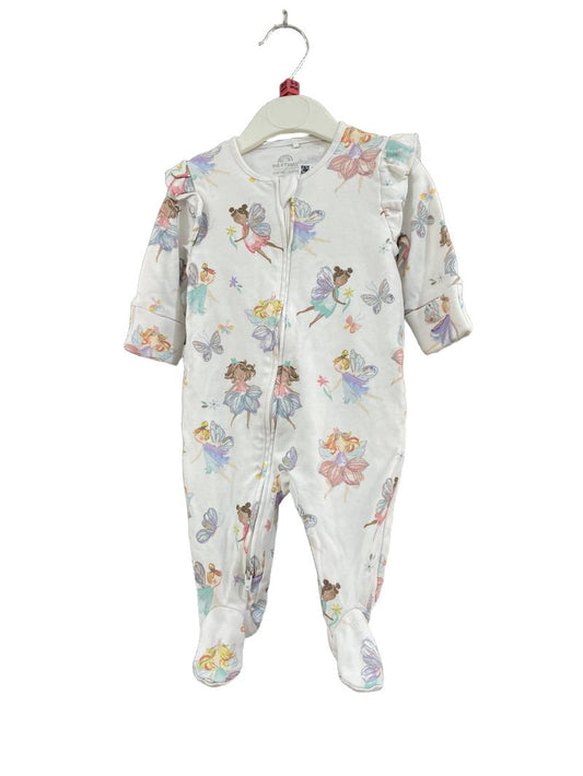 Preloved Next - White Fairy Print Long-sleeved Sleepsuit Onesie (0-3m)