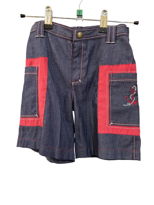 Preloved Eternal Creation - Shorts - Blue Denim With Red Trim And Anchor Embroidery Fair Trade Tibetan Shorts (5-6y)