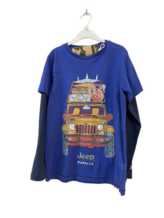 Preloved Fatface - Blue Long Sleeve T Shirt Jeep Design -new With Tags (9-10y)