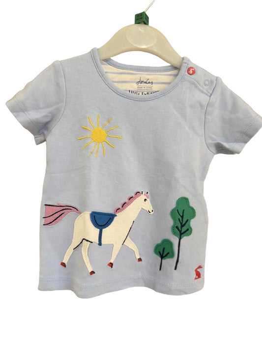 Preloved Joules - Blue Horse Appliqué T Shirt (6-9m)